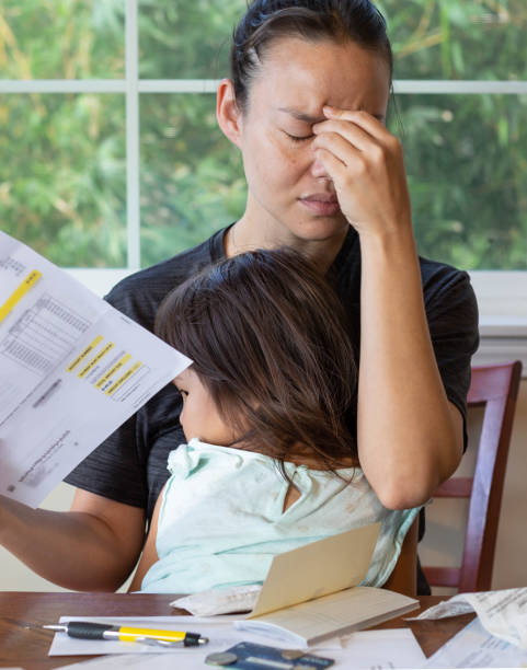 stressed mother with child